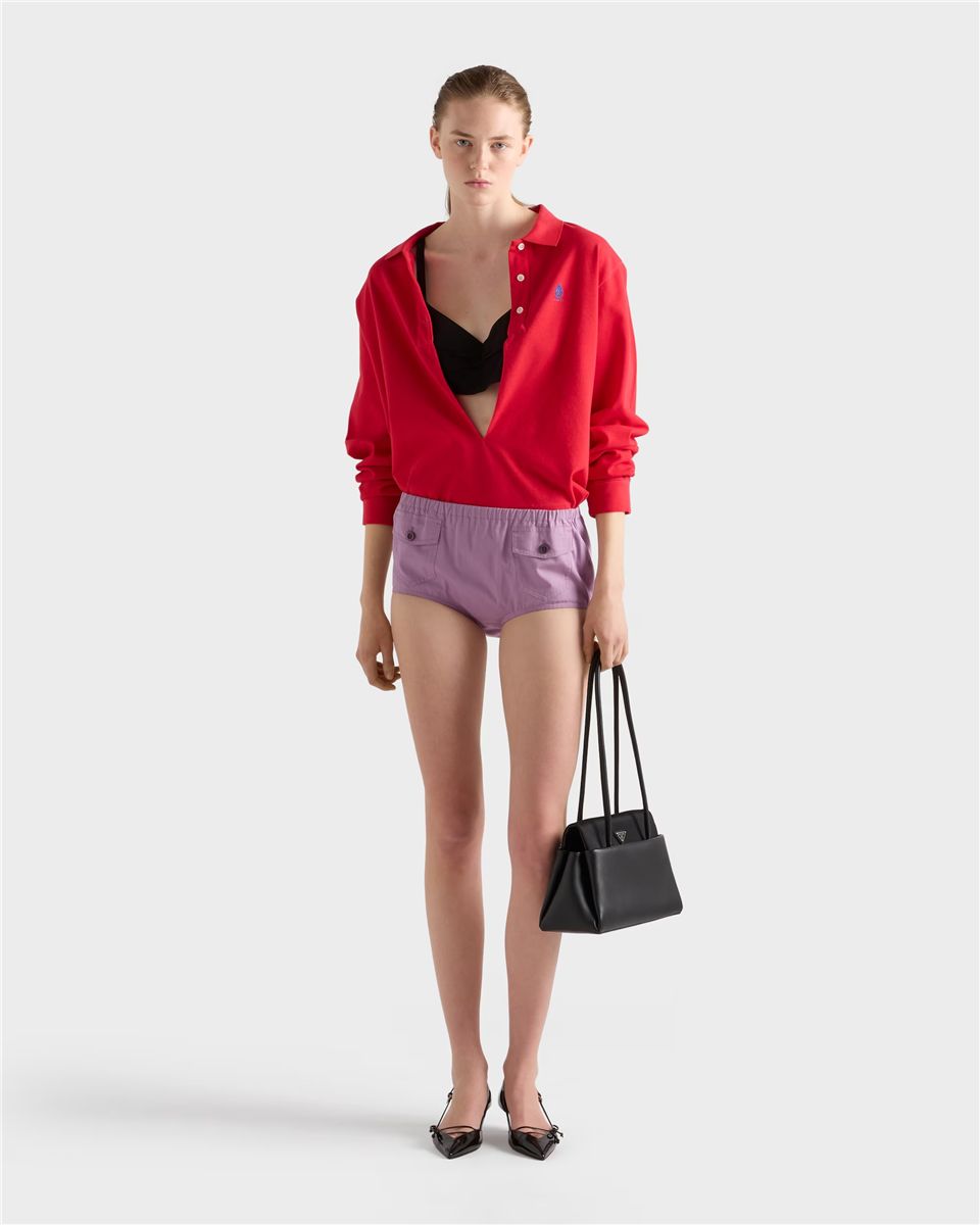 Long-sleeved cotton piqué polo shirt-PRADA-Verso