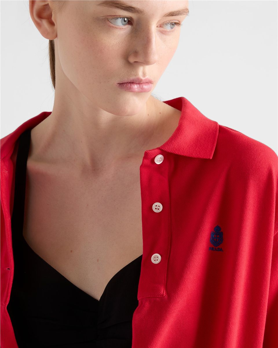 Long-sleeved cotton piqué polo shirt-PRADA-Verso