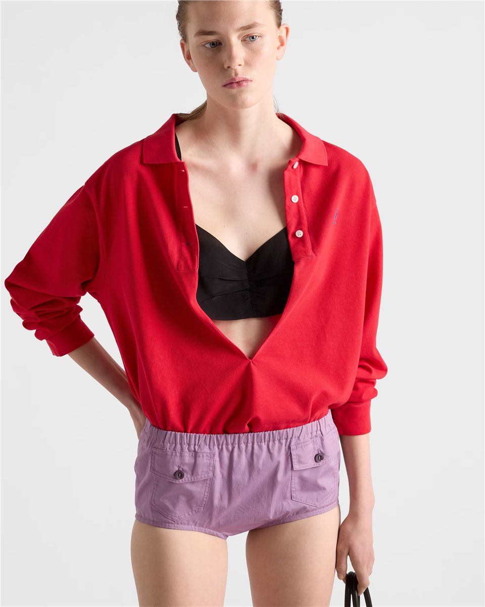 Long-sleeved cotton piqué polo shirt-PRADA-Verso