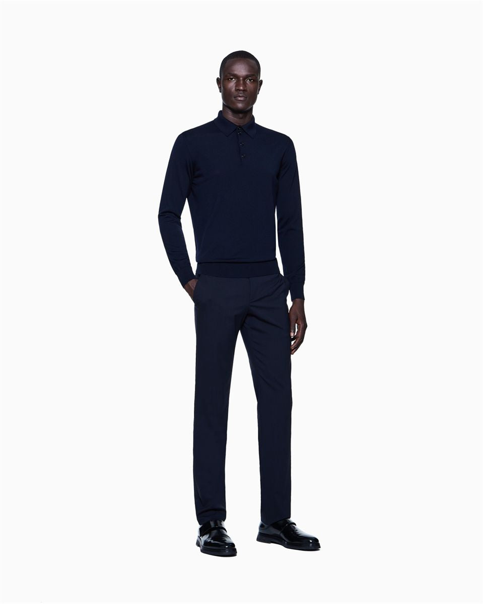 Long-sleeved polo shirt in virgin wool-GIORGIO ARMANI-Verso
