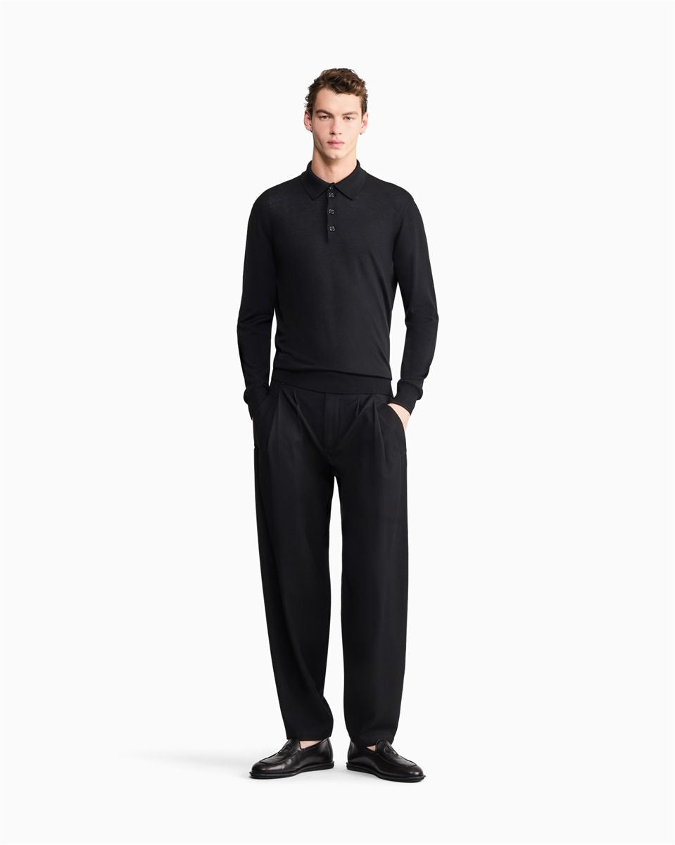Long-sleeved polo shirt in virgin wool-GIORGIO ARMANI-Verso