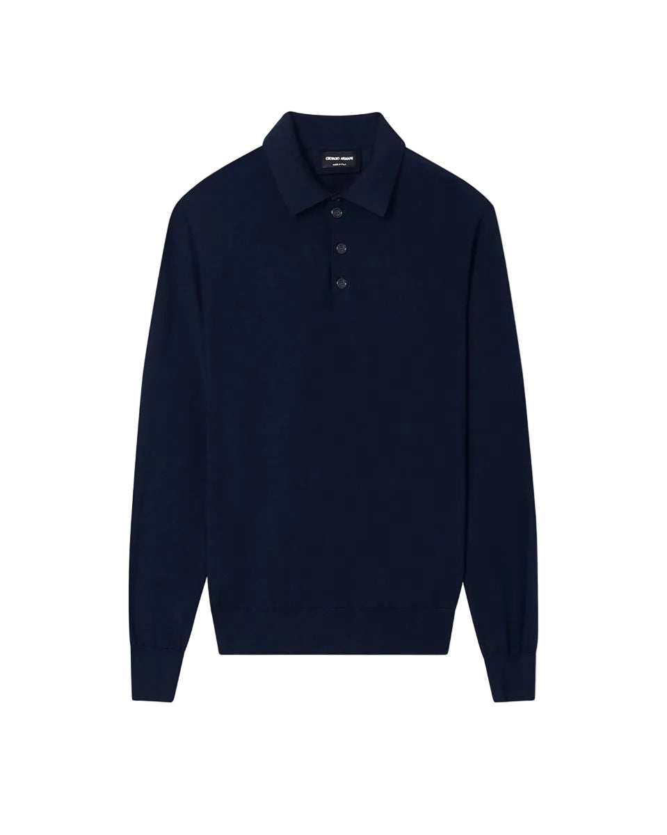 Long-sleeved polo shirt in virgin wool-GIORGIO ARMANI-313268-48-Verso