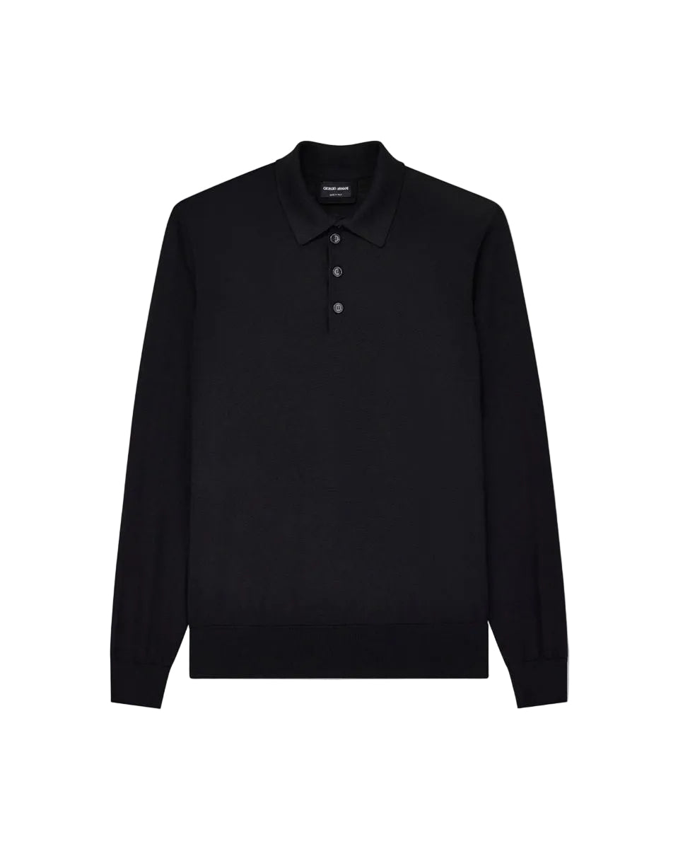 Long-sleeved polo shirt in virgin wool-GIORGIO ARMANI-313270-48-Verso