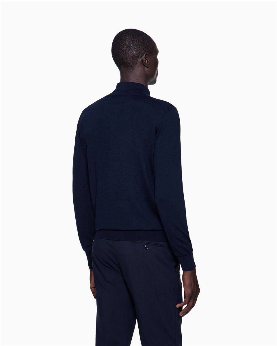 Long-sleeved polo shirt in virgin wool-GIORGIO ARMANI-Verso