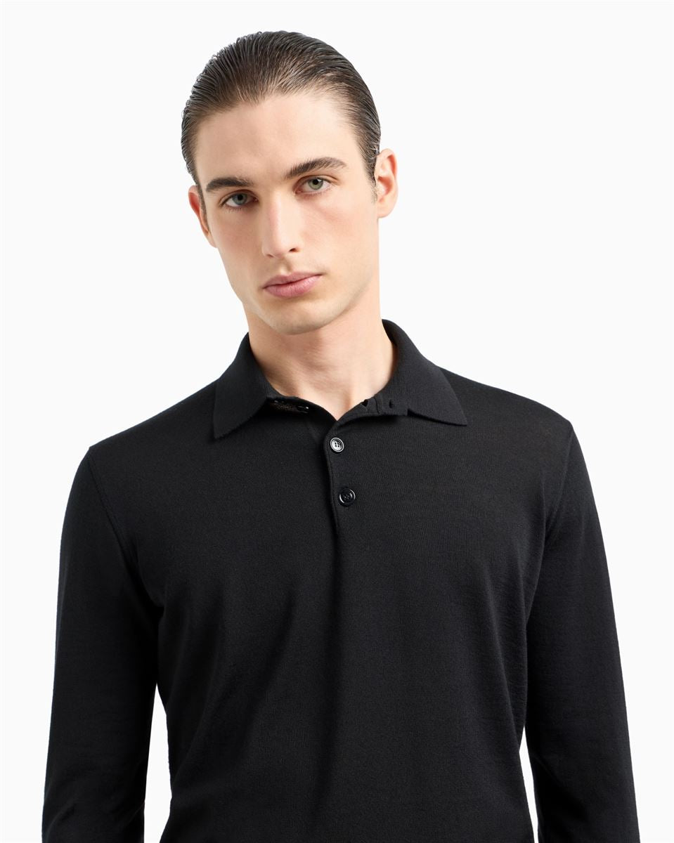 long-sleeved polo shirt in virgin wool-GIORGIO ARMANI-Verso
