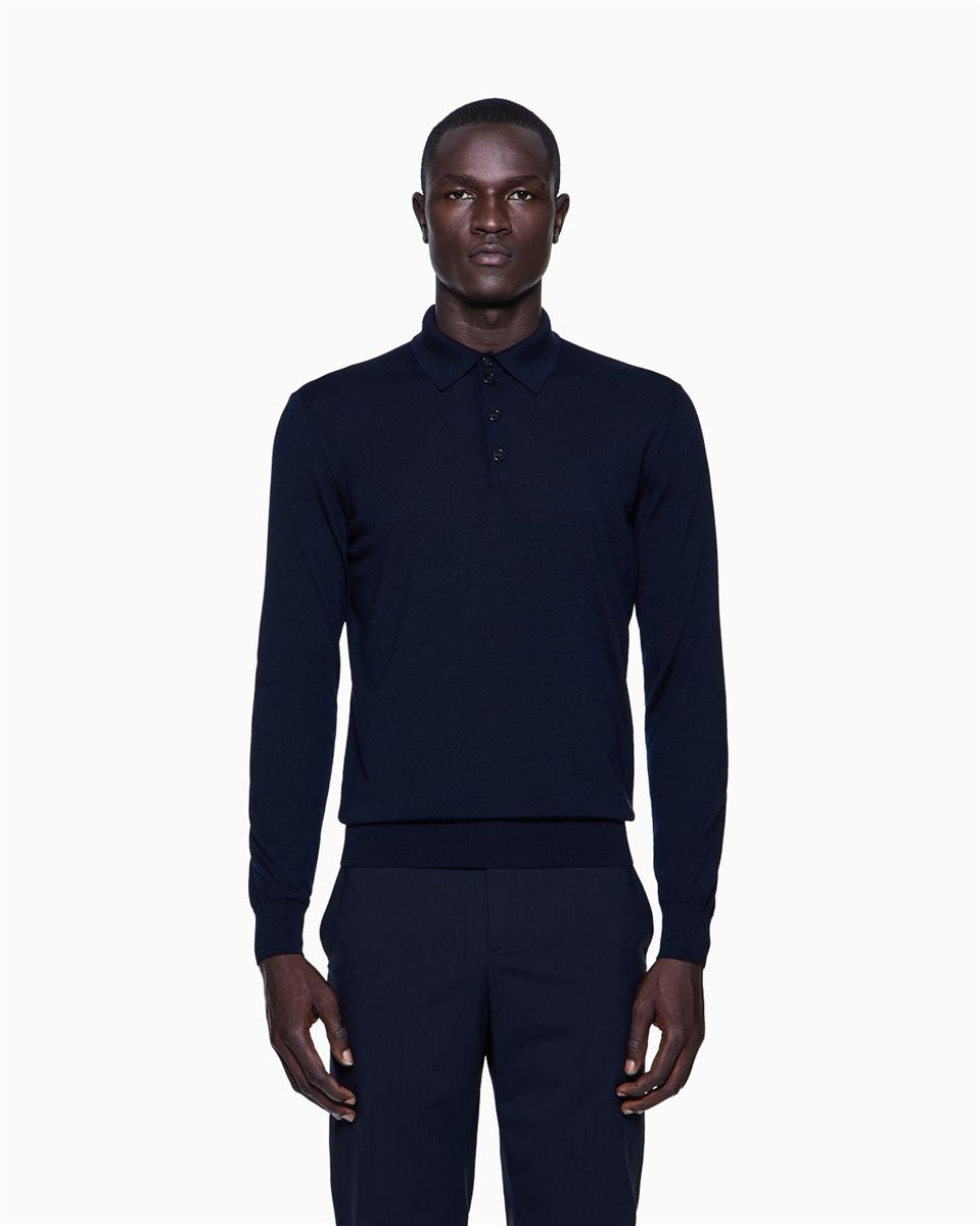 Long-sleeved polo shirt in virgin wool-GIORGIO ARMANI-Verso