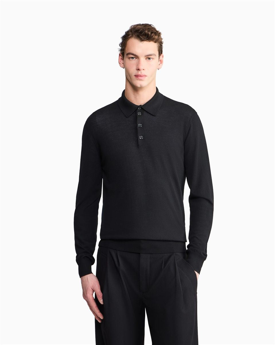 Long-sleeved polo shirt in virgin wool-GIORGIO ARMANI-Verso