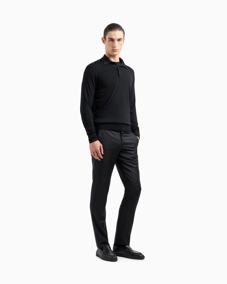 long-sleeved polo shirt in virgin wool-GIORGIO ARMANI-Verso