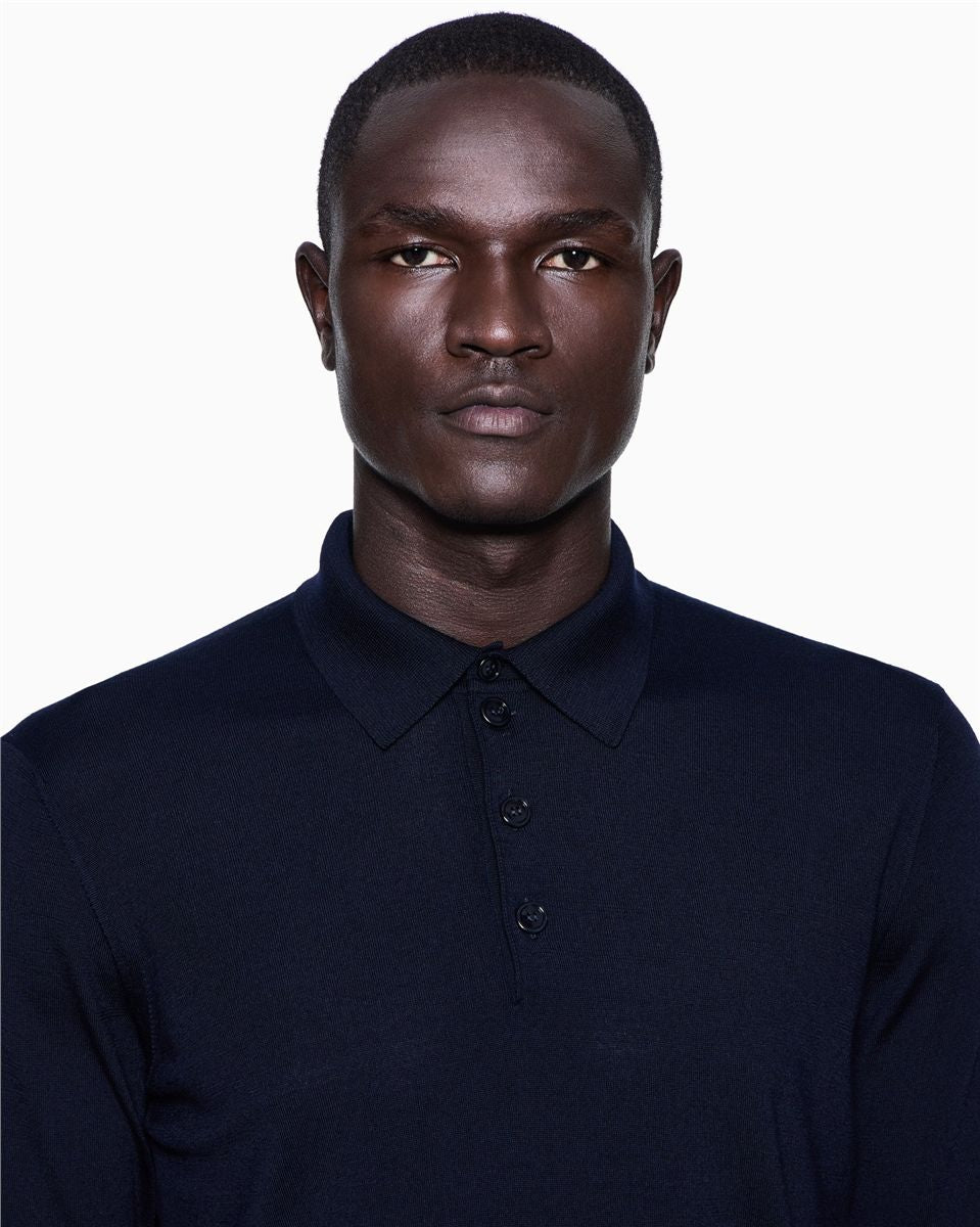 Long-sleeved polo shirt in virgin wool-GIORGIO ARMANI-Verso