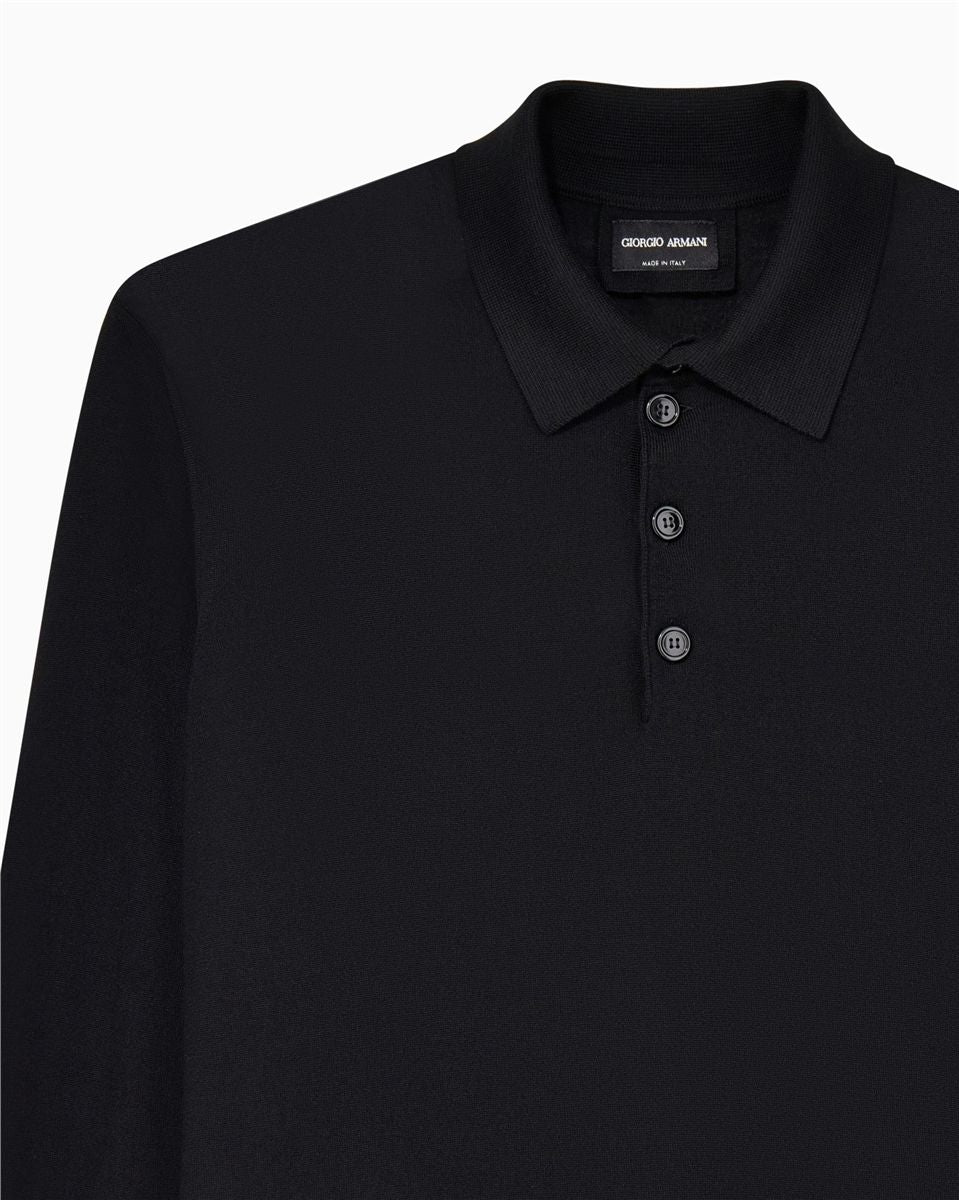 Long-sleeved polo shirt in virgin wool-GIORGIO ARMANI-Verso