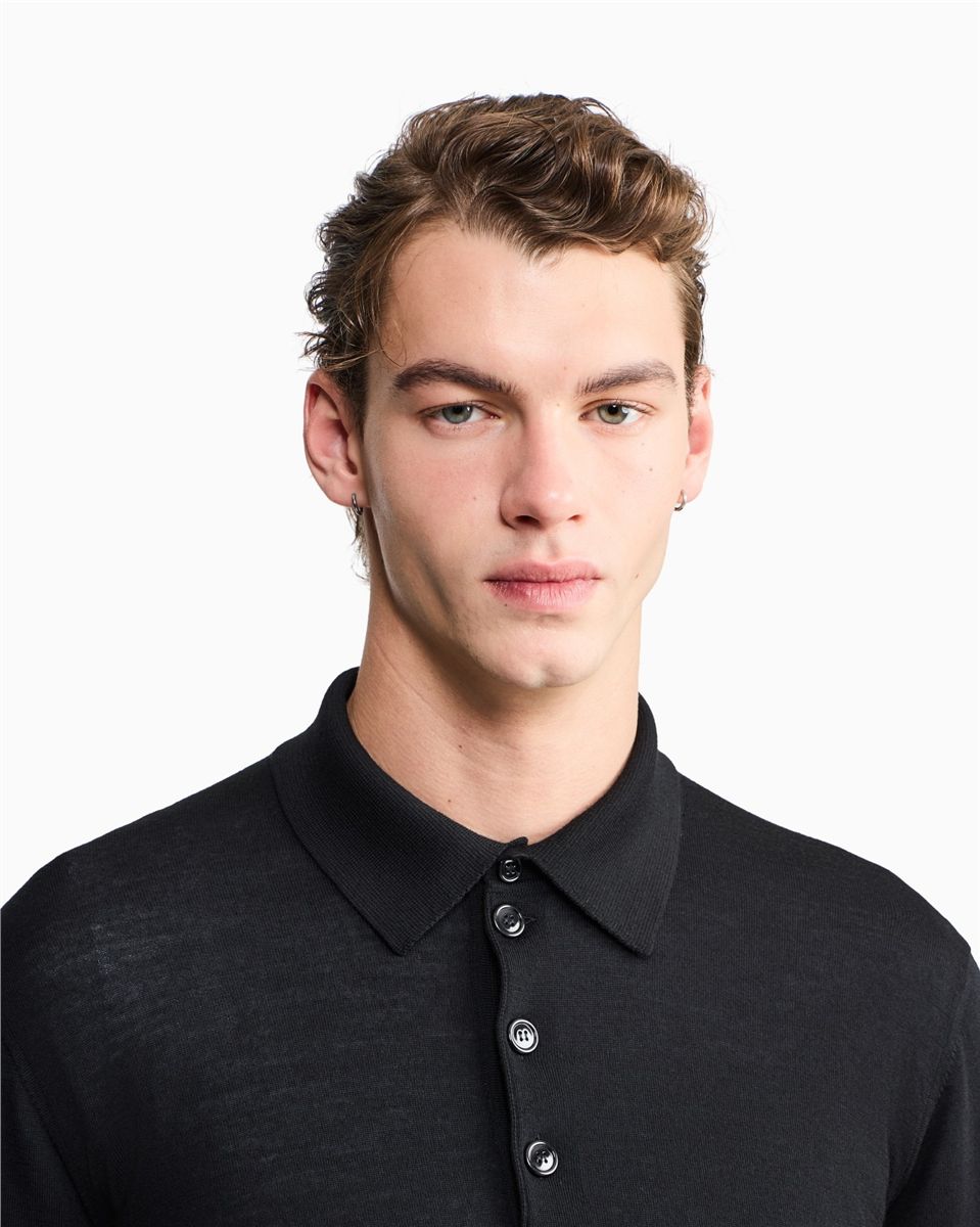 Long-sleeved polo shirt in virgin wool-GIORGIO ARMANI-Verso