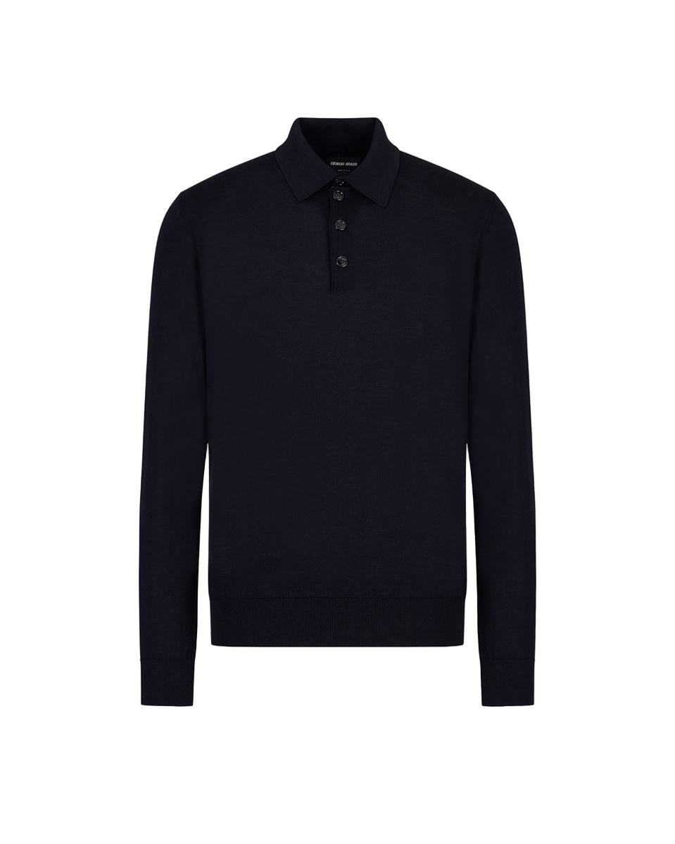 long-sleeved polo shirt in virgin wool-GIORGIO ARMANI-Verso
