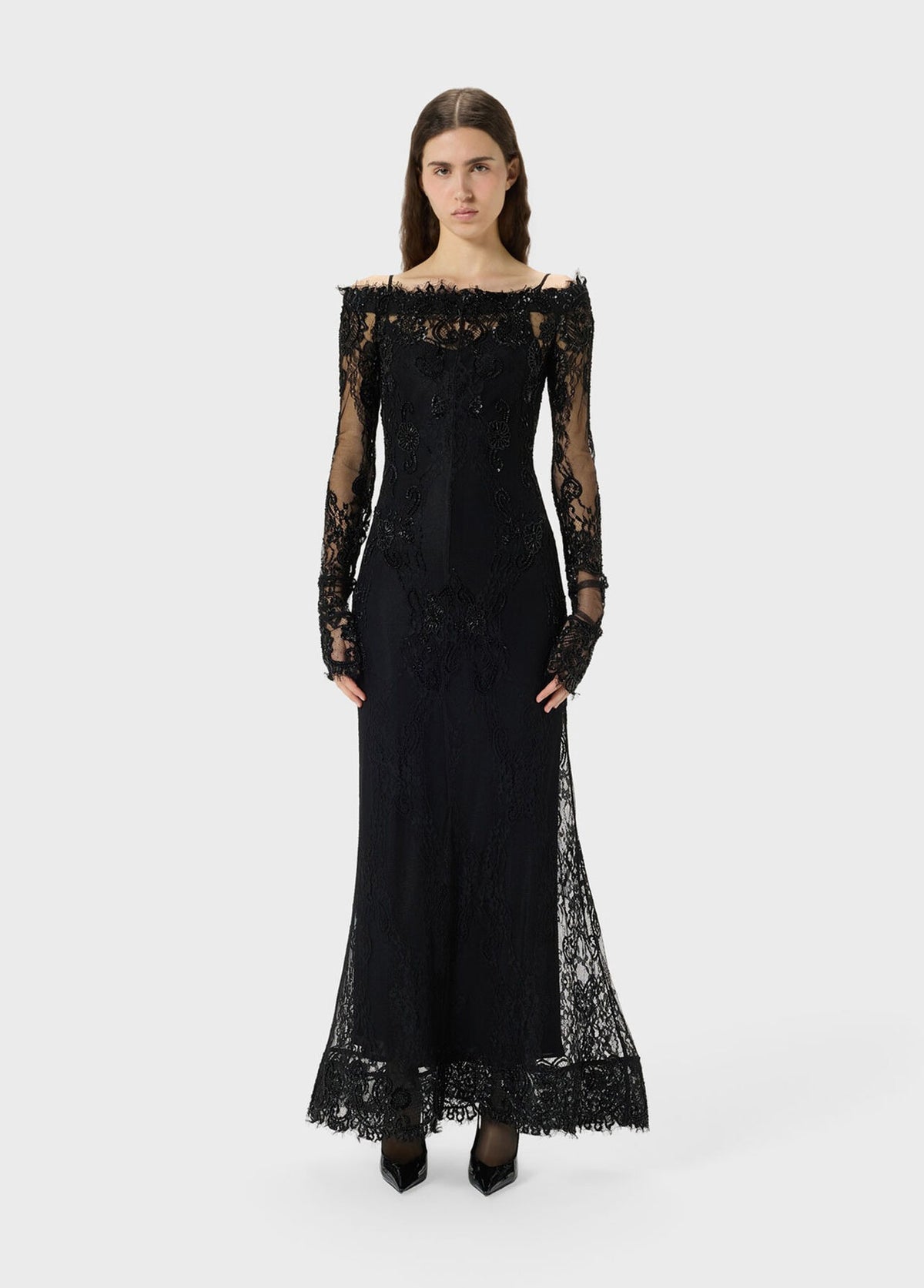 Long Stretch Lace Dress with Embroidery-BLUMARINE-Verso