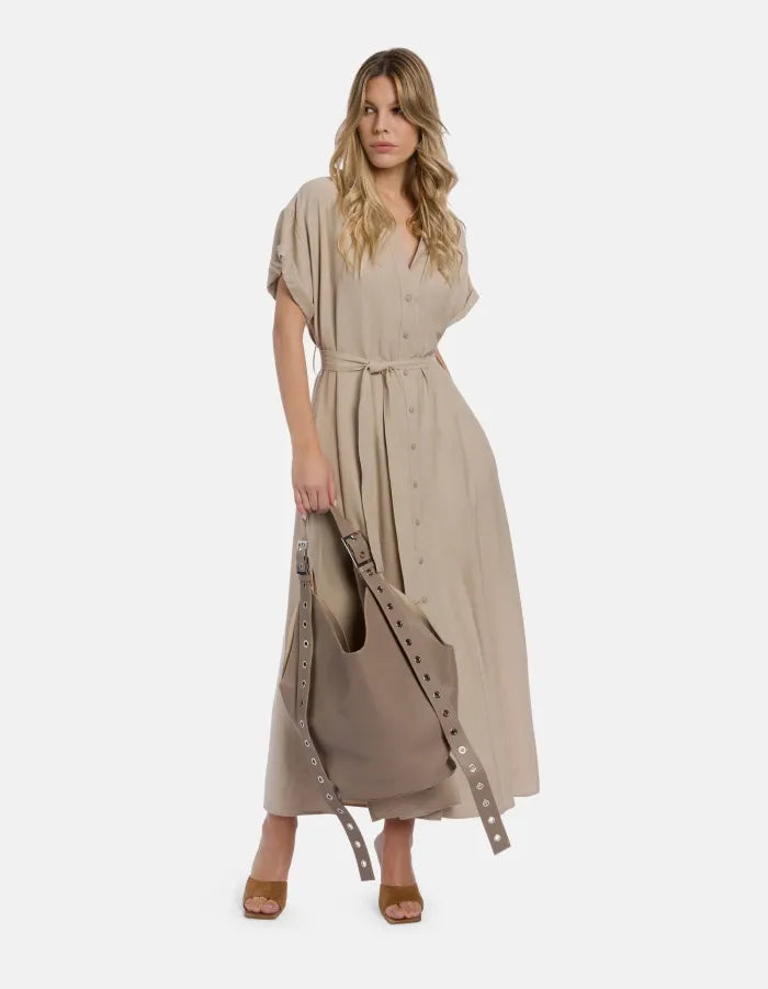 Long viscose gabardine dress-DONDUP-Verso