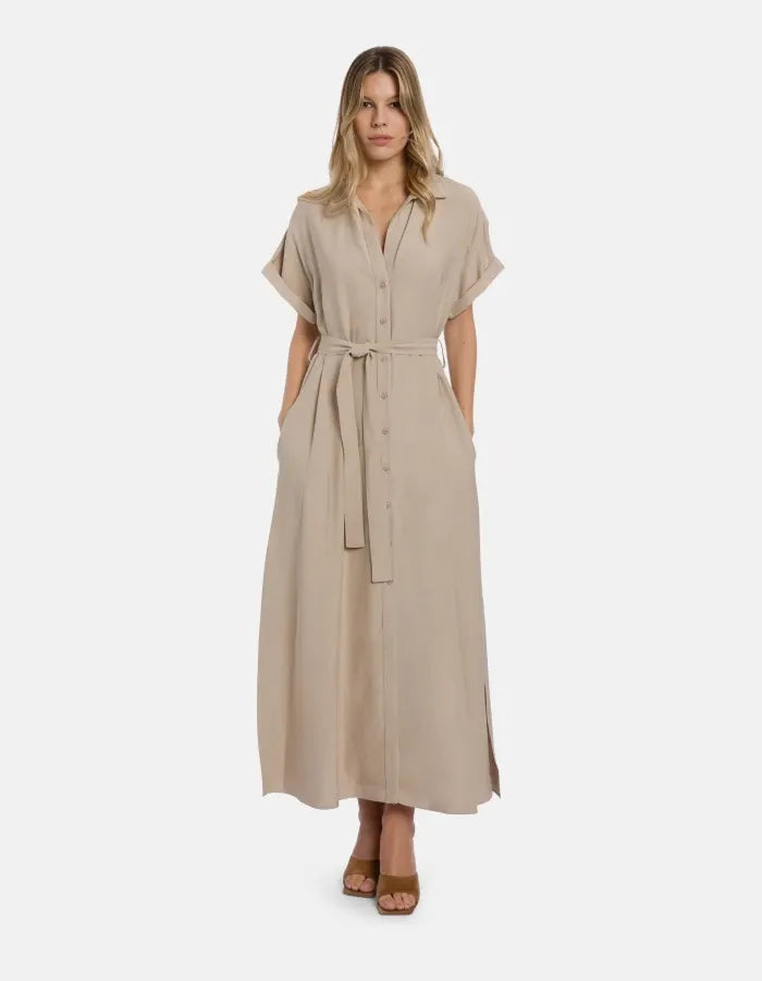 Long viscose gabardine dress-DONDUP-Verso