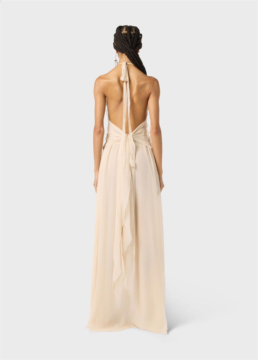 Long viscose georgette dress with rose and ruffles-BLUMARINE-Verso