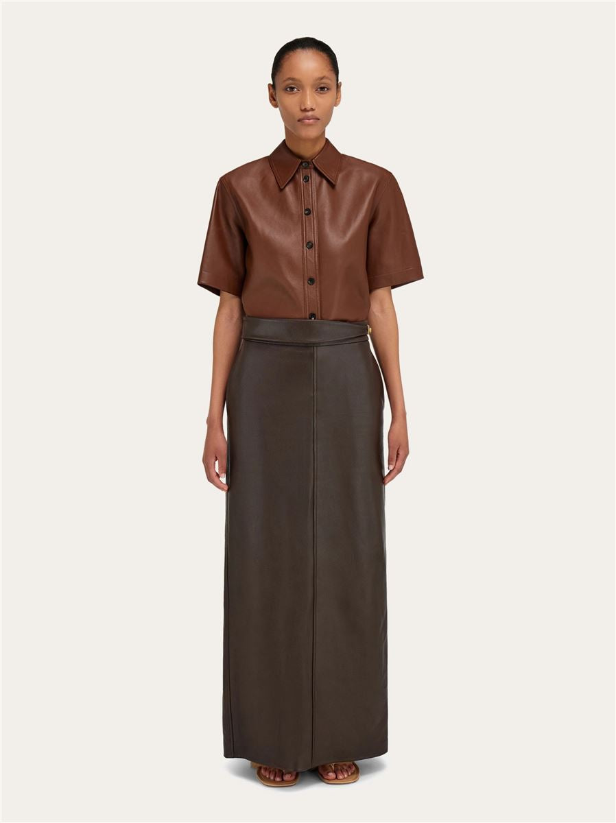 Longuette skirt in nappa leather-FERRAGAMO-Verso