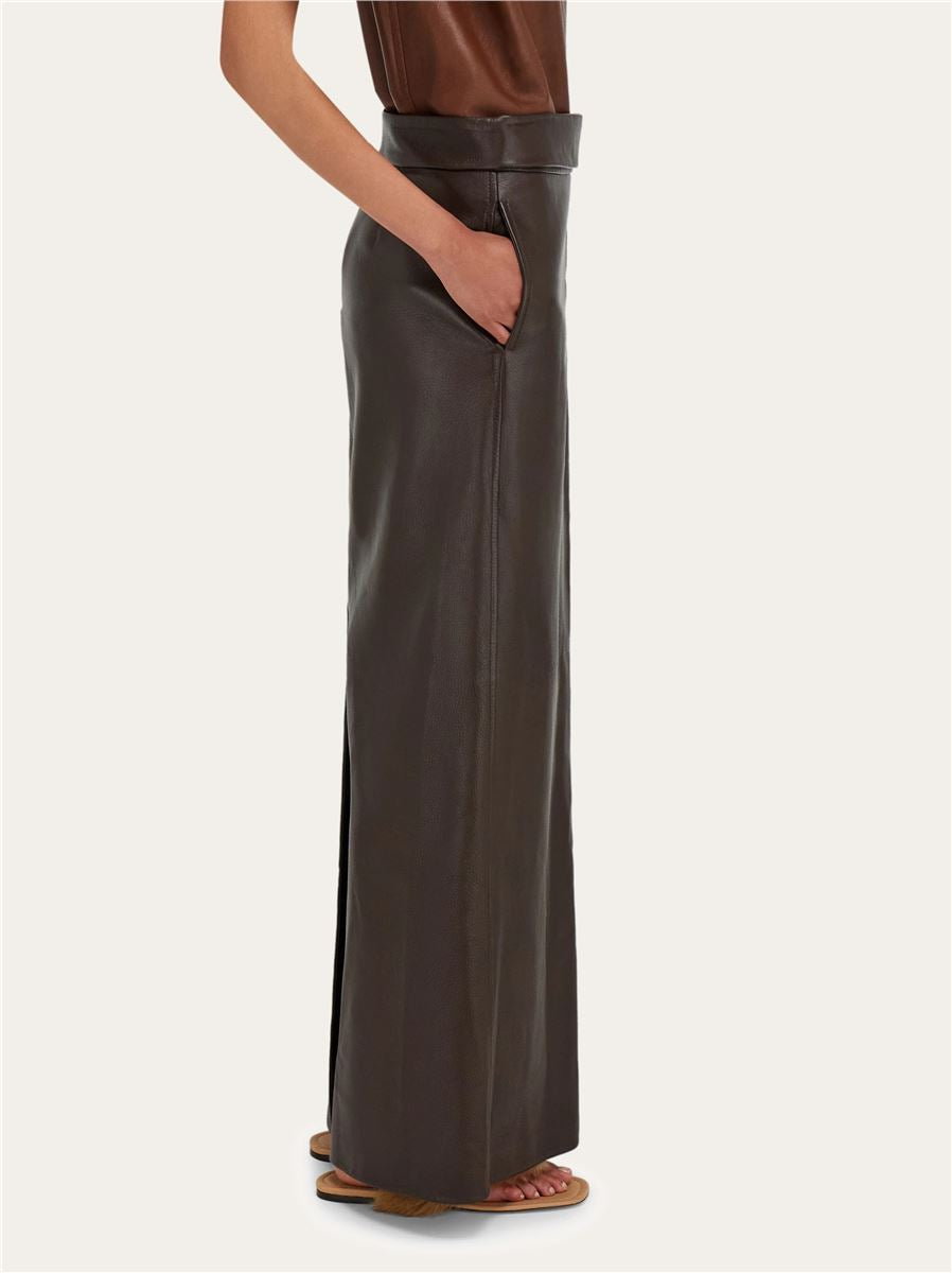 Longuette skirt in nappa leather-FERRAGAMO-Verso