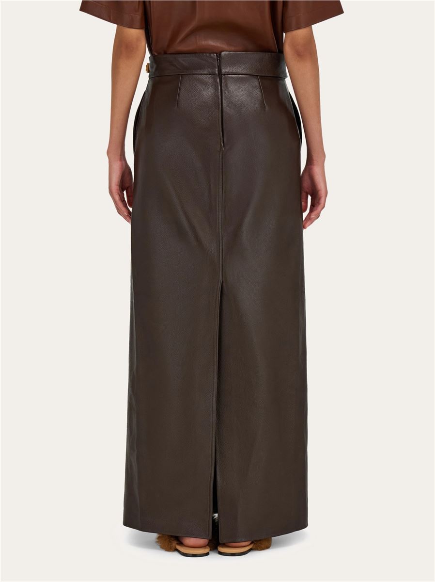 Longuette skirt in nappa leather-FERRAGAMO-Verso