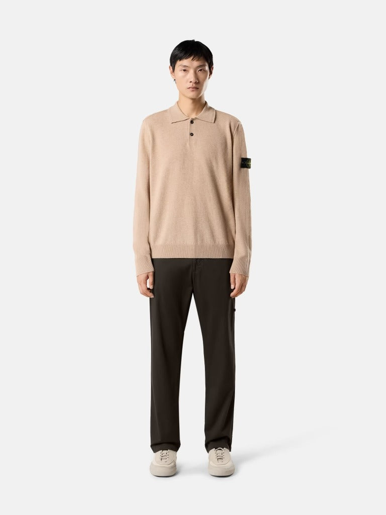 Loose-fit polo collar jumper with button placket-STONE ISLAND-Verso