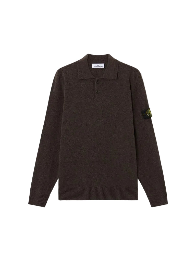 Loose-fit polo collar jumper with button placket-STONE ISLAND-Verso