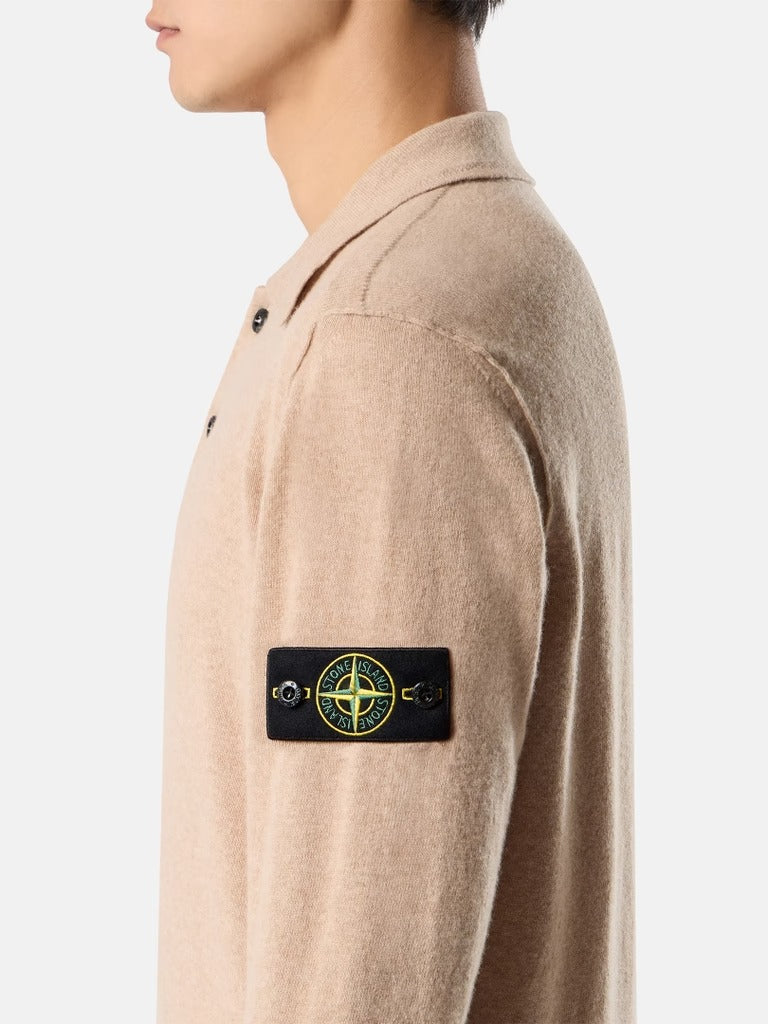 Loose-fit polo collar jumper with button placket-STONE ISLAND-Verso