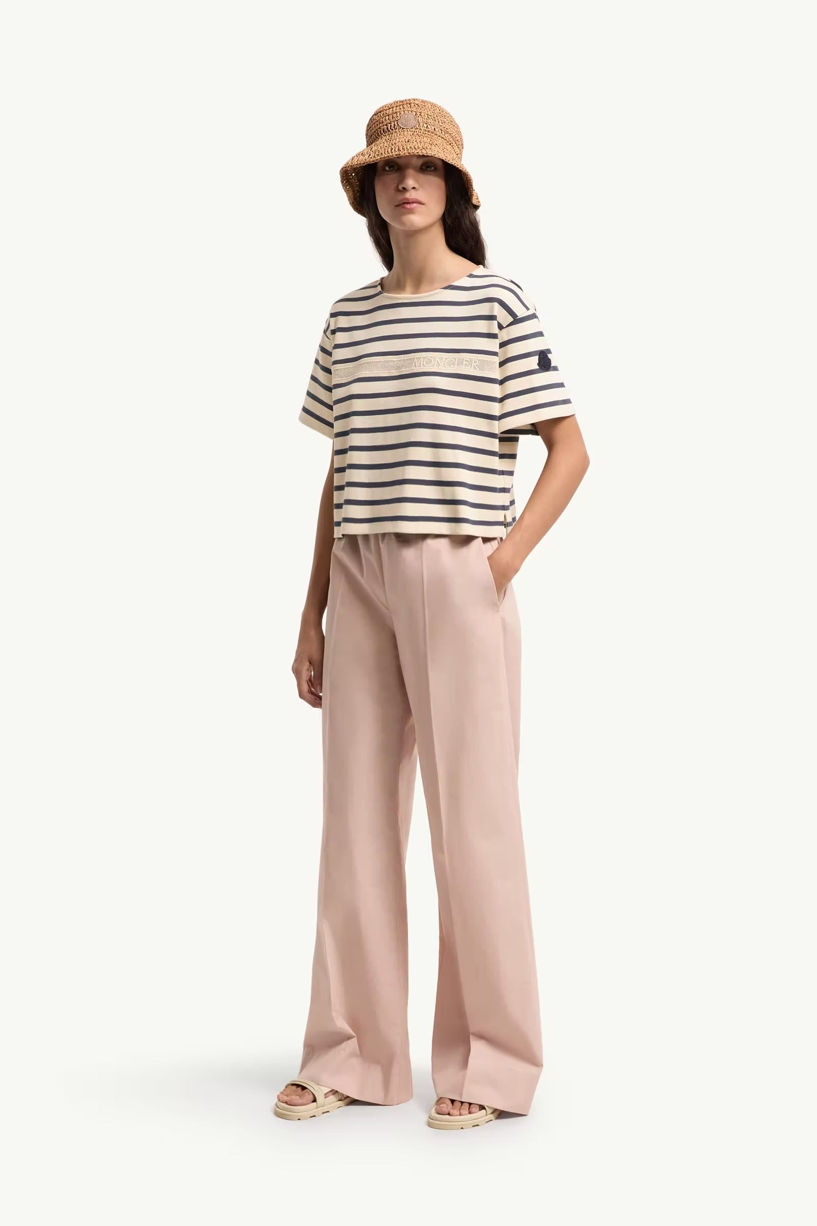 Macramé-Trimmed Striped Cotton T-Shirt-MONCLER-Verso