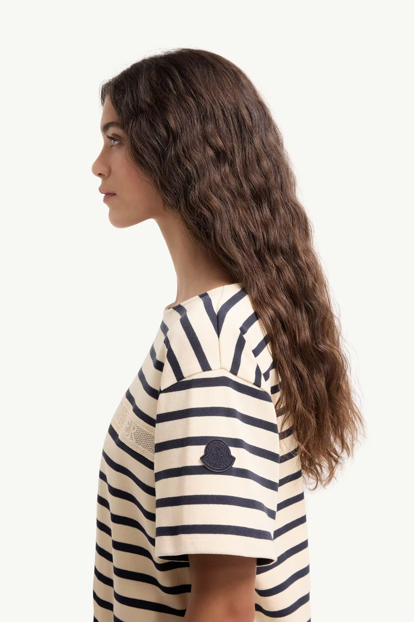 Macramé-Trimmed Striped Cotton T-Shirt-MONCLER-Verso