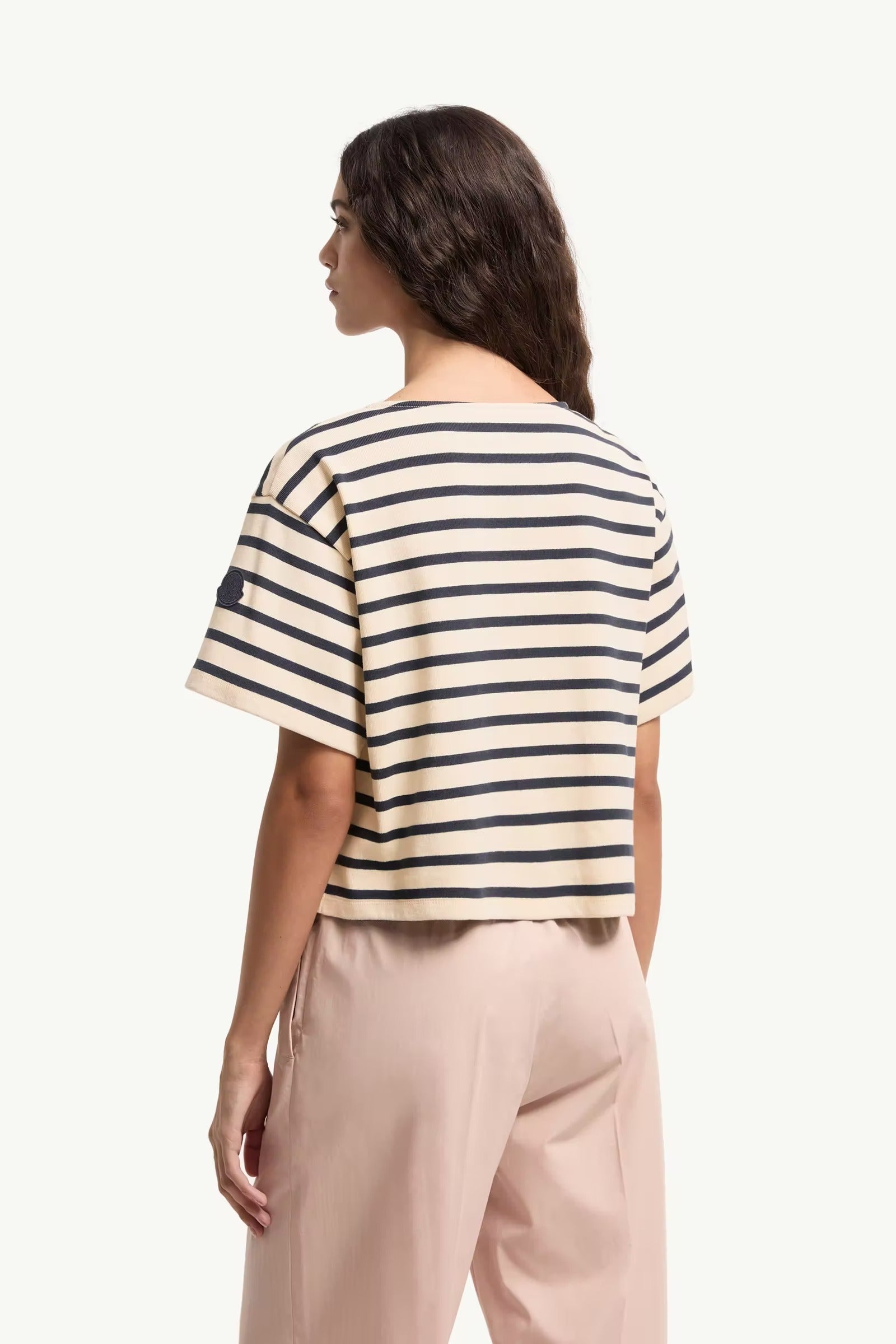 Macramé-Trimmed Striped Cotton T-Shirt-MONCLER-Verso