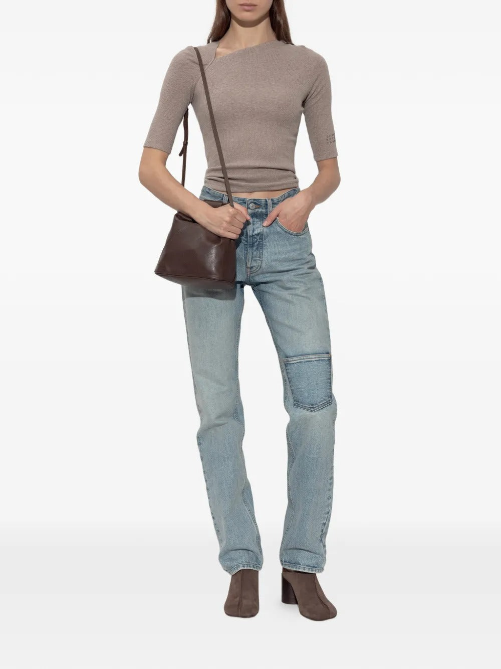 Maison margiela asymmetric-neck ribbed-knit top-MM6-Verso