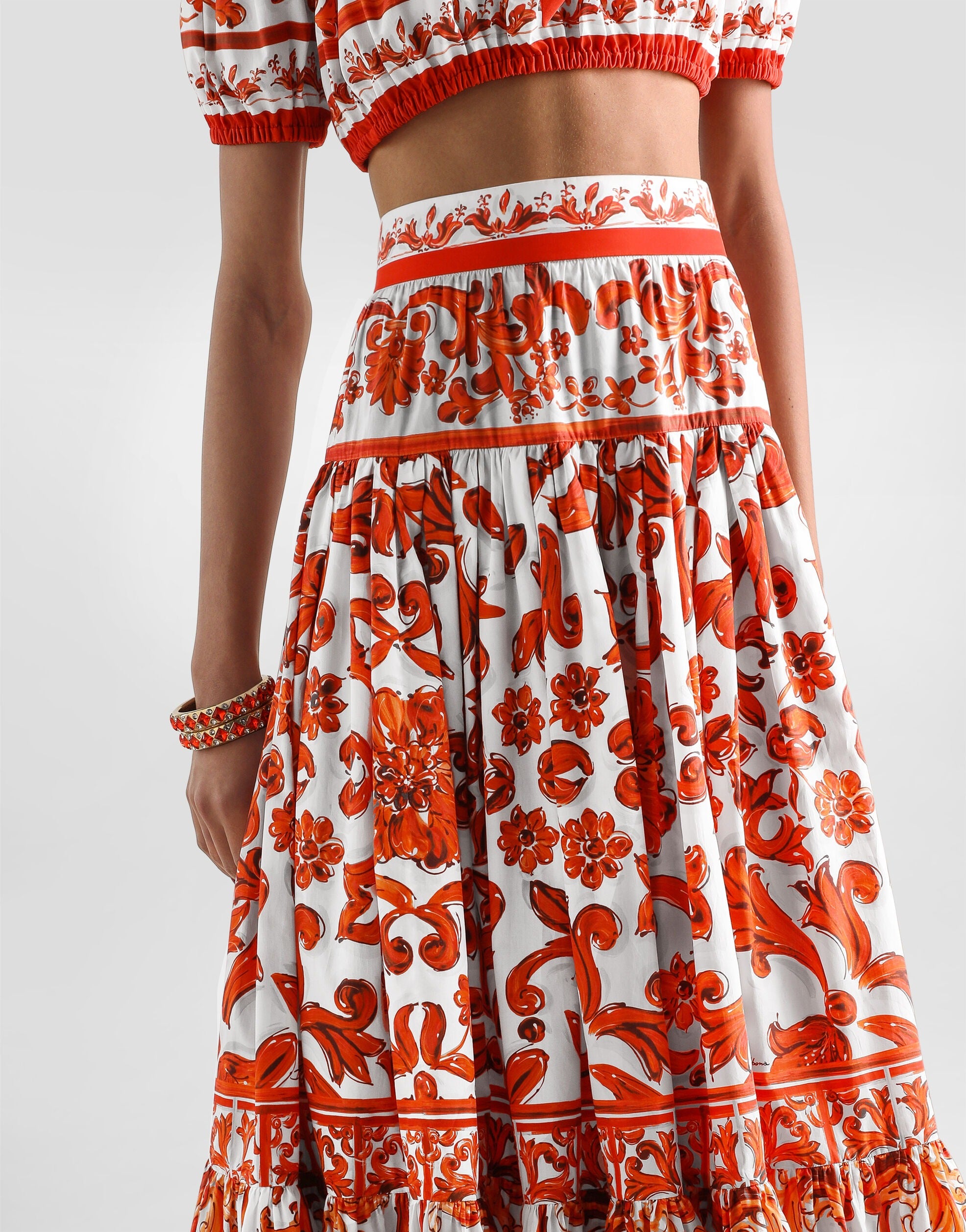Majolica-print poplin long skirt-DOLCE&GABBANA-Verso