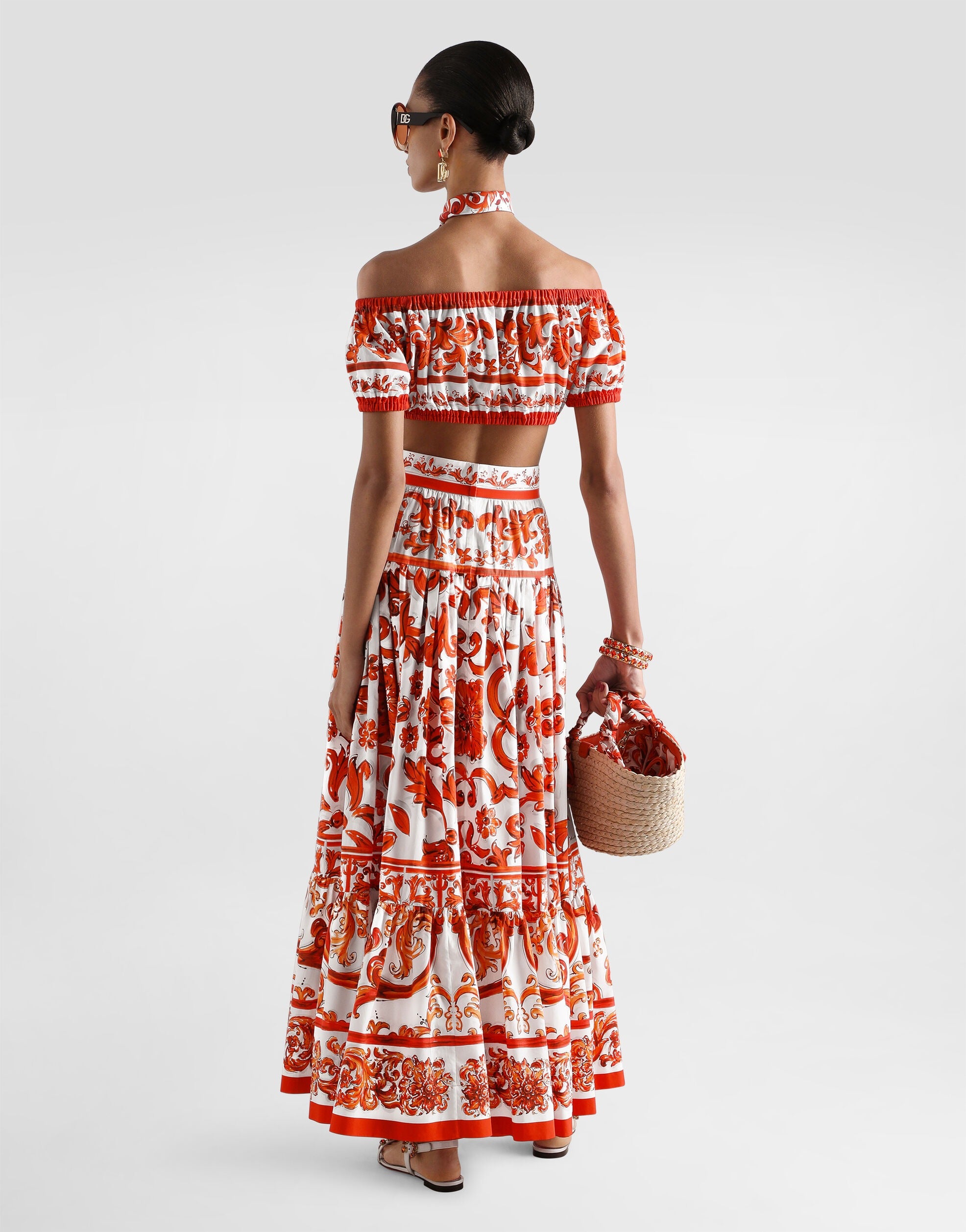 Majolica-print poplin long skirt-DOLCE&GABBANA-Verso