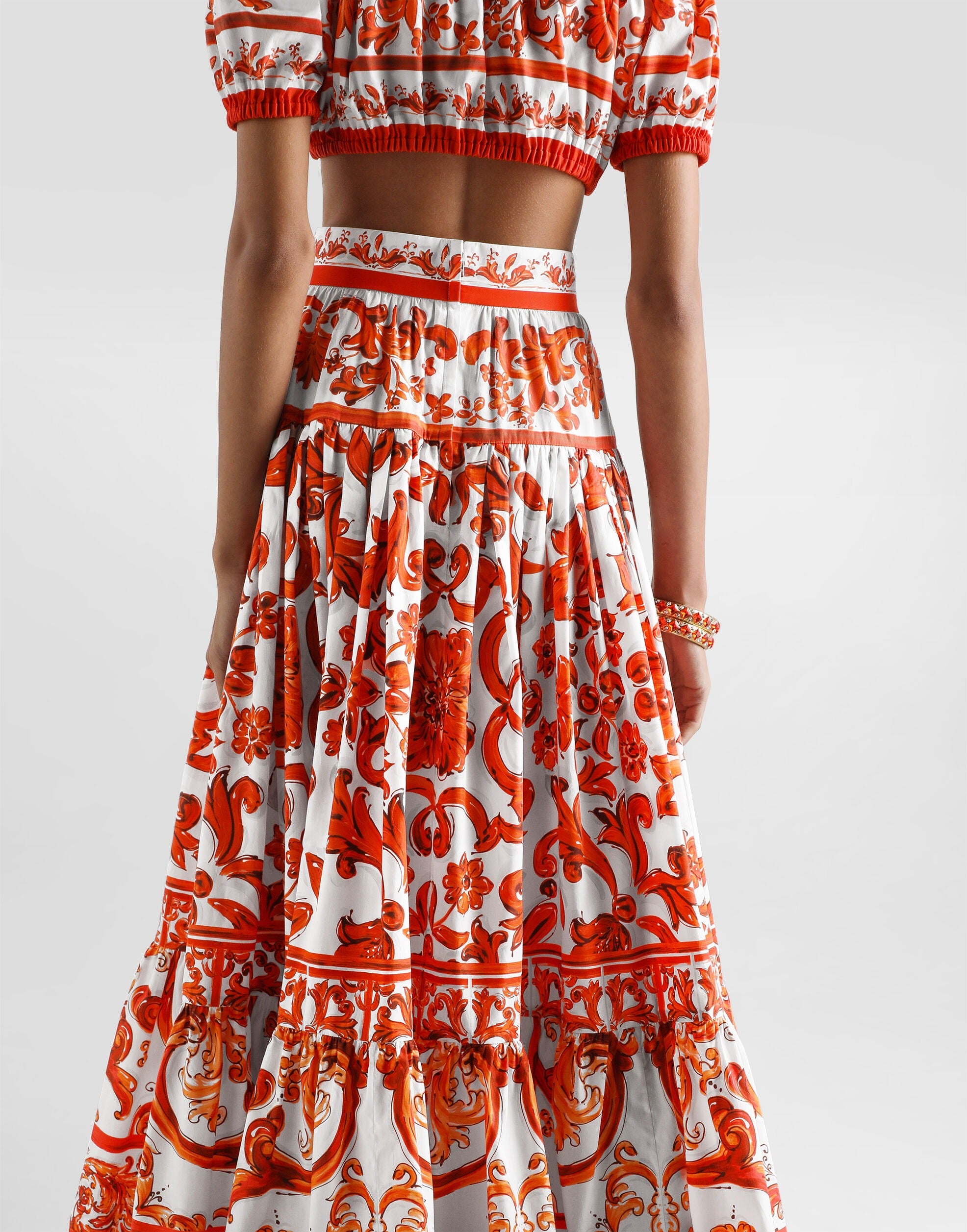Majolica-print poplin long skirt-DOLCE&GABBANA-Verso
