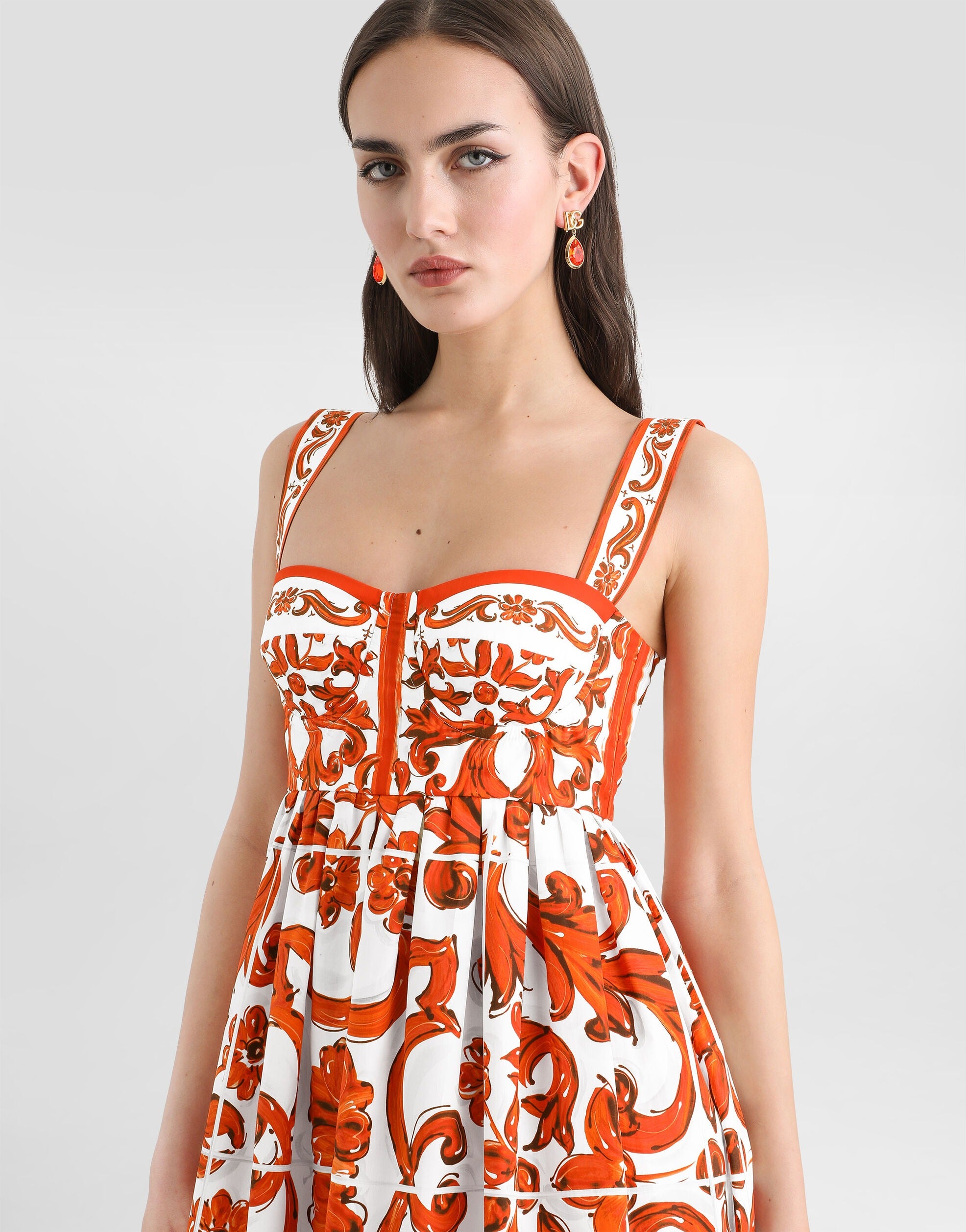 Majolica-print poplin short dress-DOLCE&GABBANA-Verso