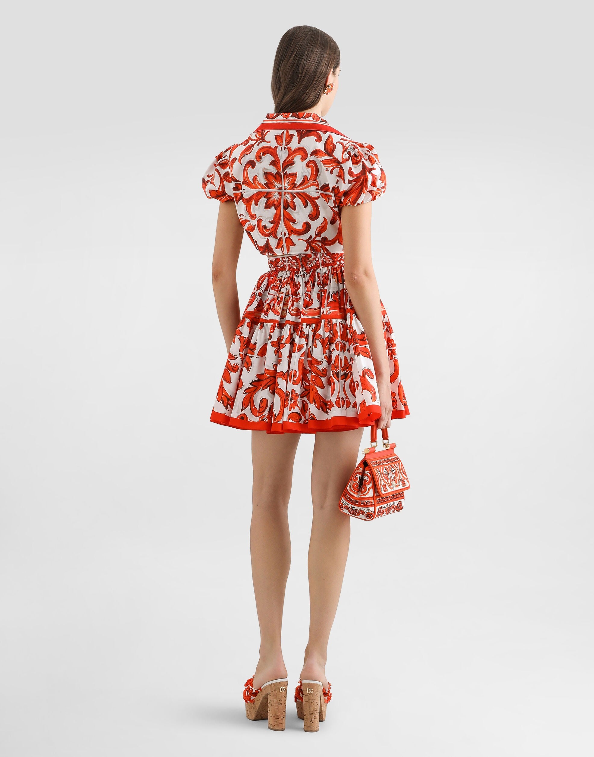 Majolica-print poplin short skirt-DOLCE&GABBANA-Verso