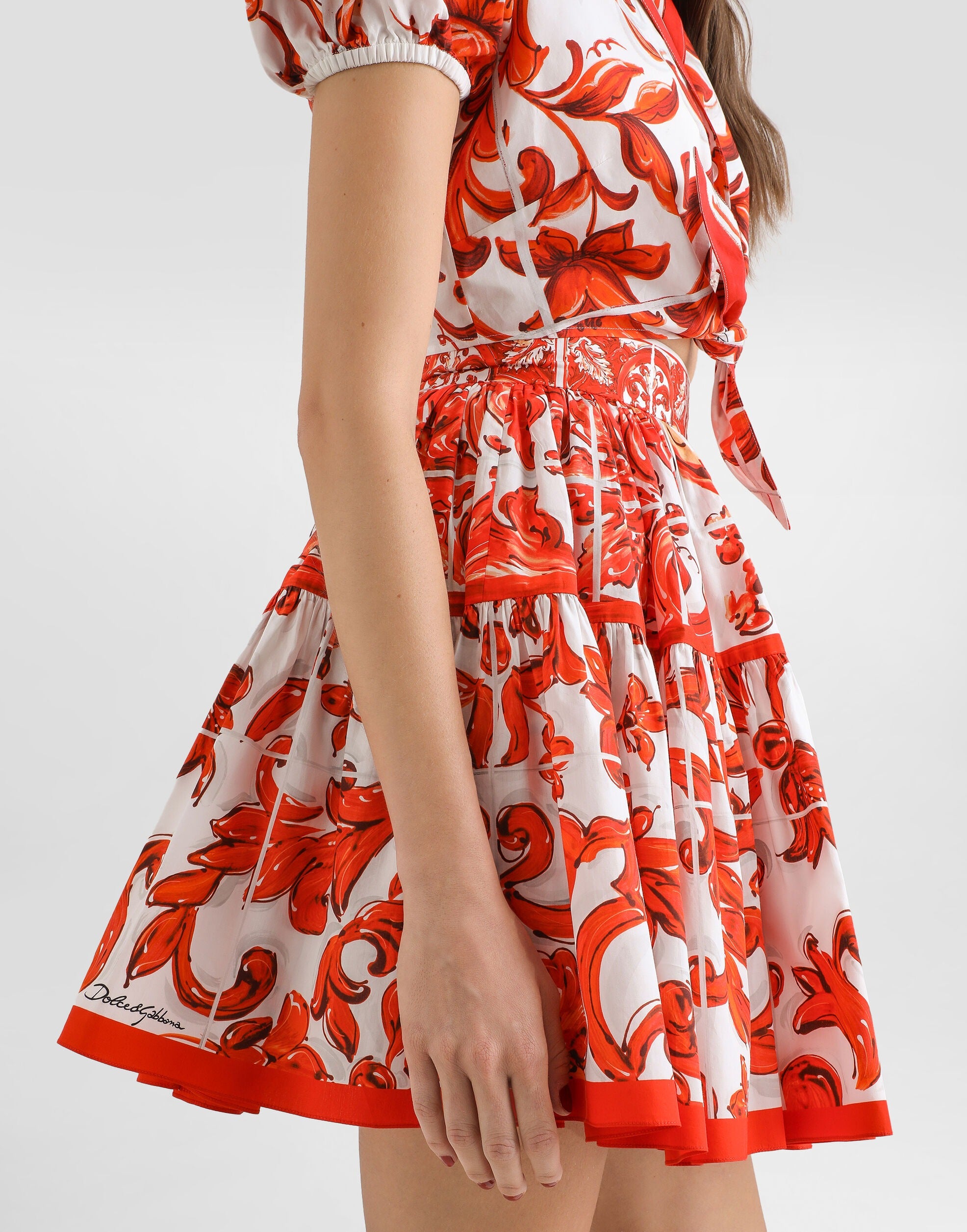Majolica-print poplin short skirt-DOLCE&GABBANA-Verso
