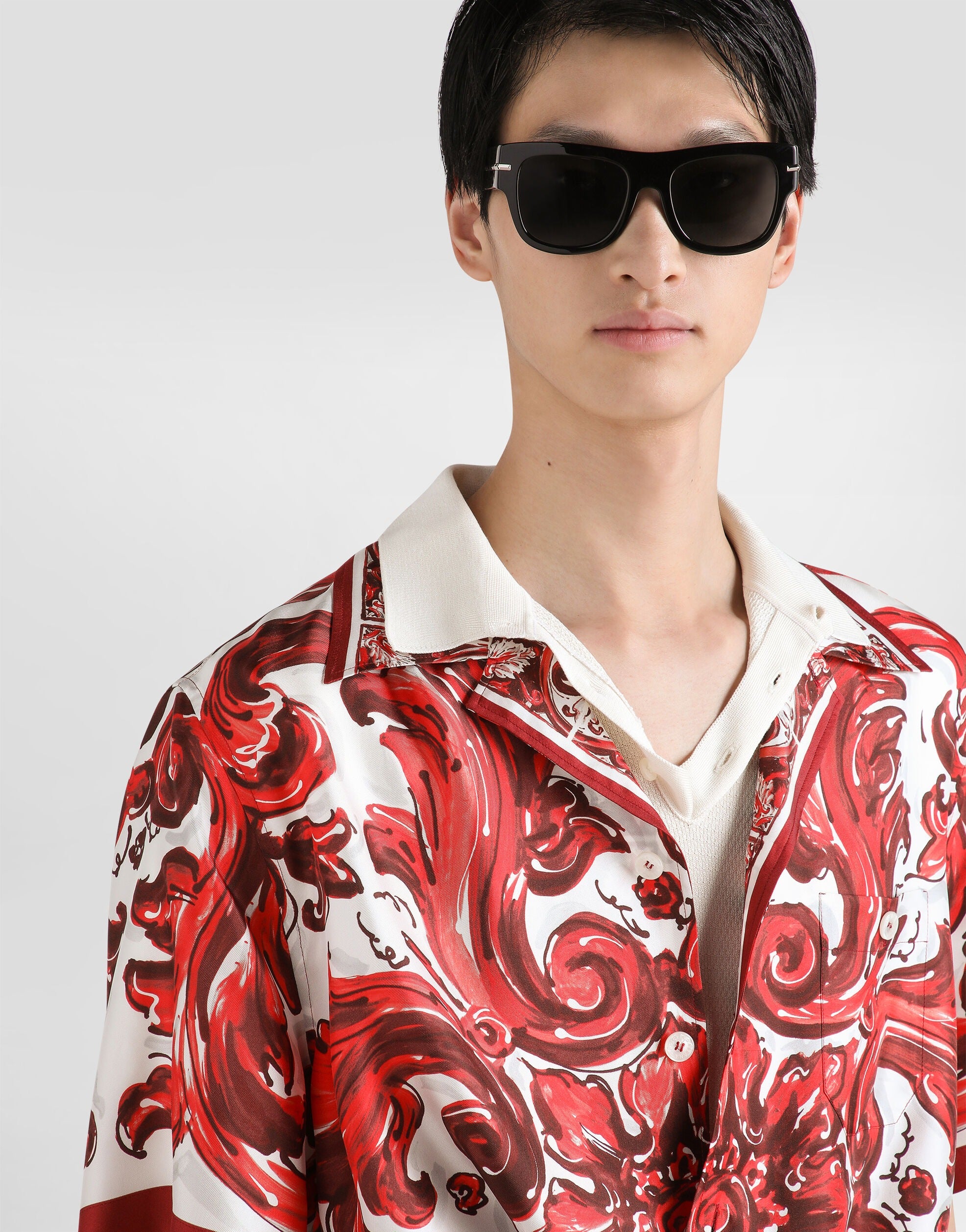 Majolica-print silk twill hawaii shirt-DOLCE&GABBANA-Verso