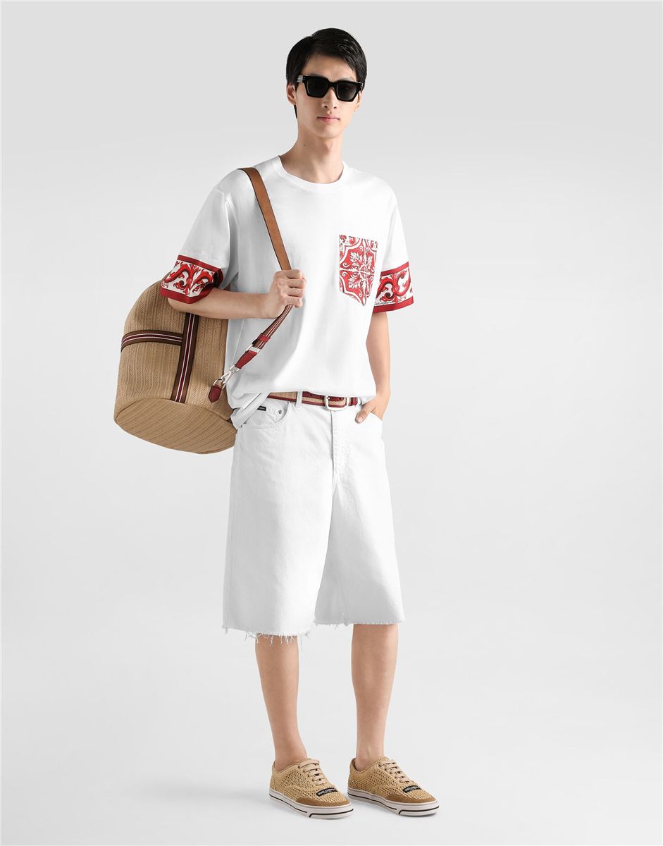 Majolica-print t-shirt in cotton-DOLCE&GABBANA-Verso