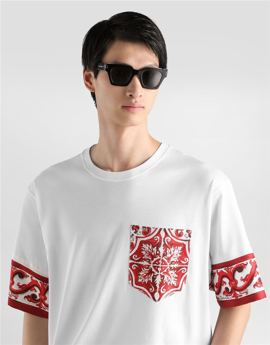Majolica-print t-shirt in cotton-DOLCE&GABBANA-Verso