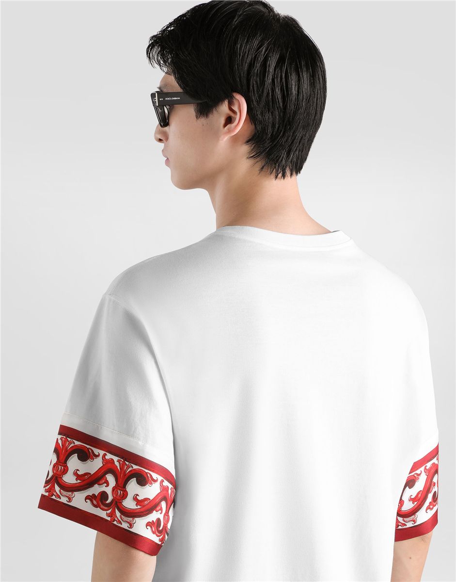 Majolica-print t-shirt in cotton-DOLCE&GABBANA-Verso