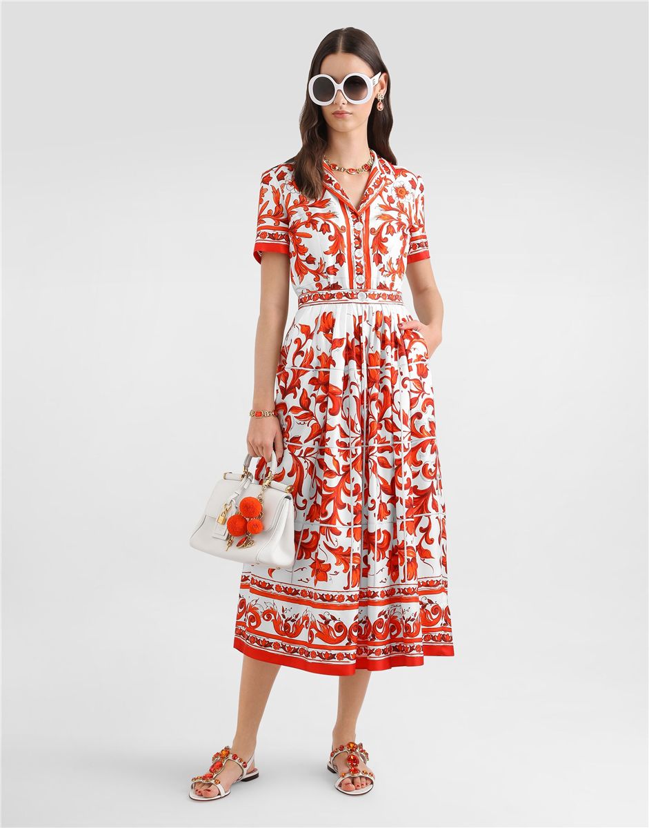 Majolica-print twill dress-DOLCE&GABBANA-Verso