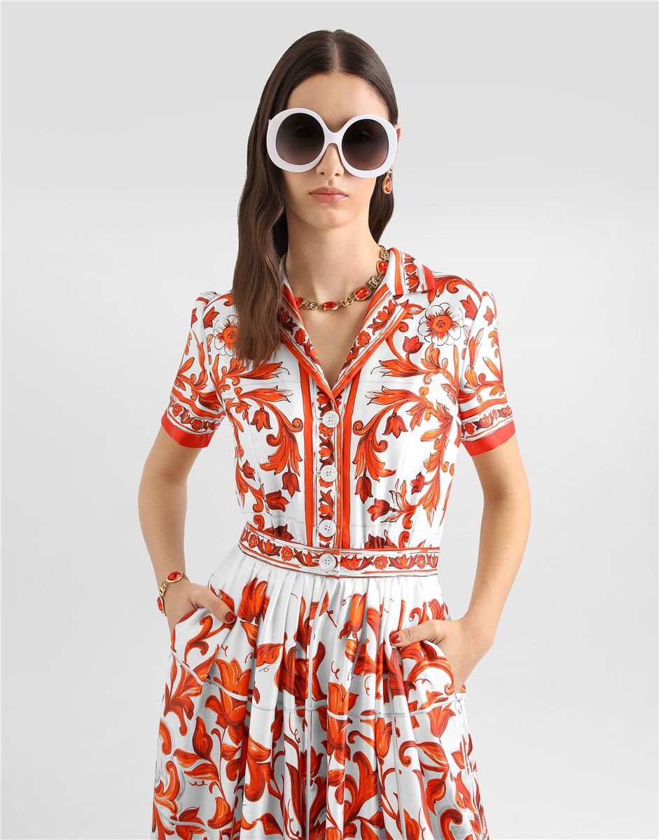 Majolica-print twill dress-DOLCE&GABBANA-Verso