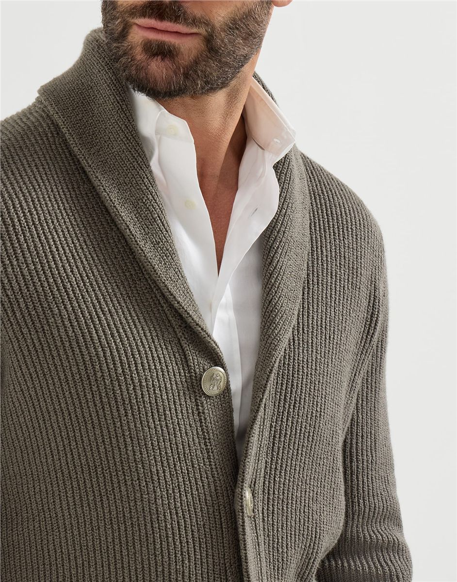 Malfilé cotton english rib cardigan-BRUNELLO CUCINELLI-Verso