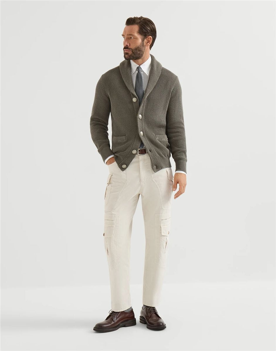 Malfilé cotton english rib cardigan-BRUNELLO CUCINELLI-Verso