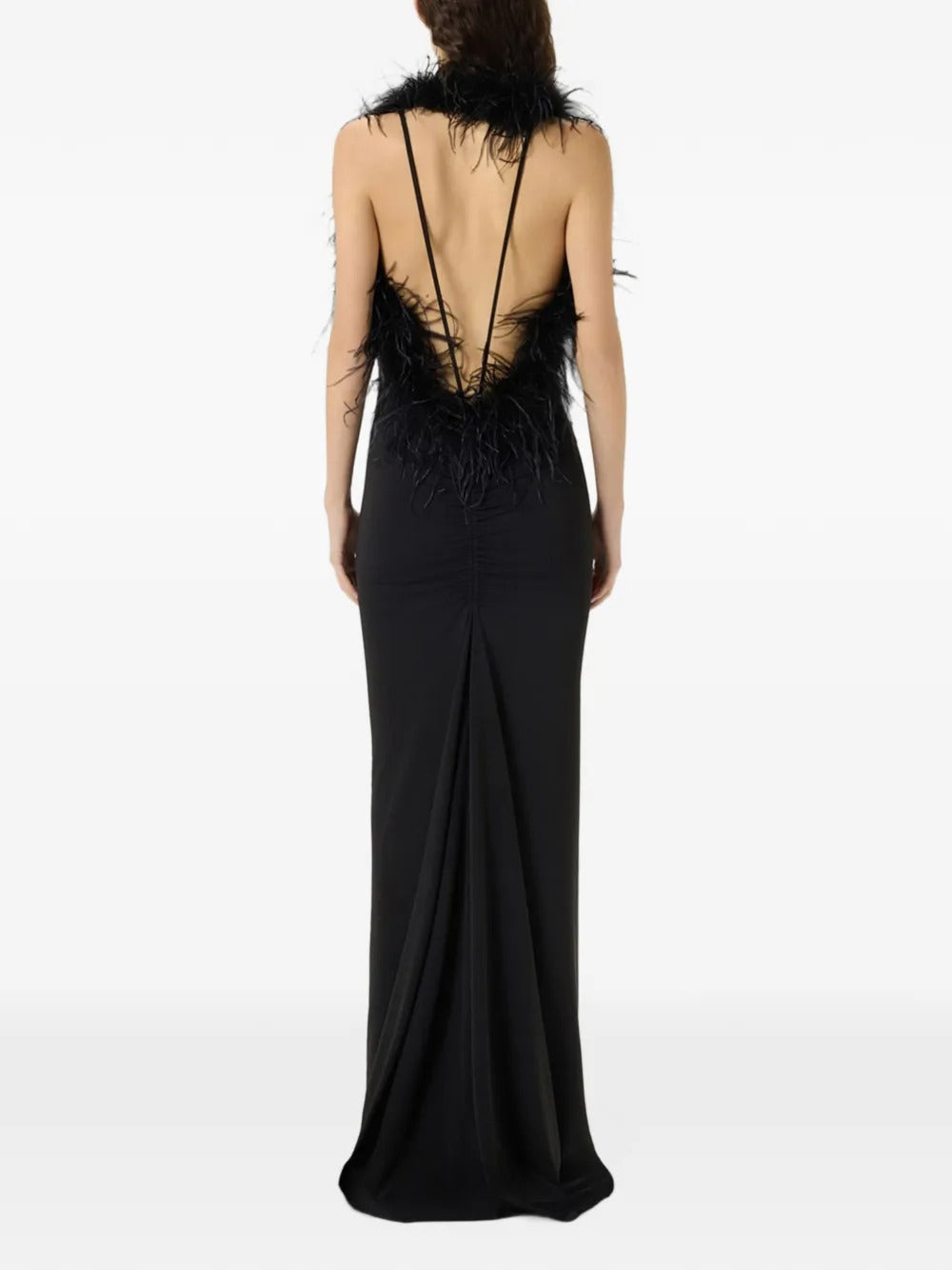 Marabou-trim plunge-neck maxi dress-BLUMARINE-Verso
