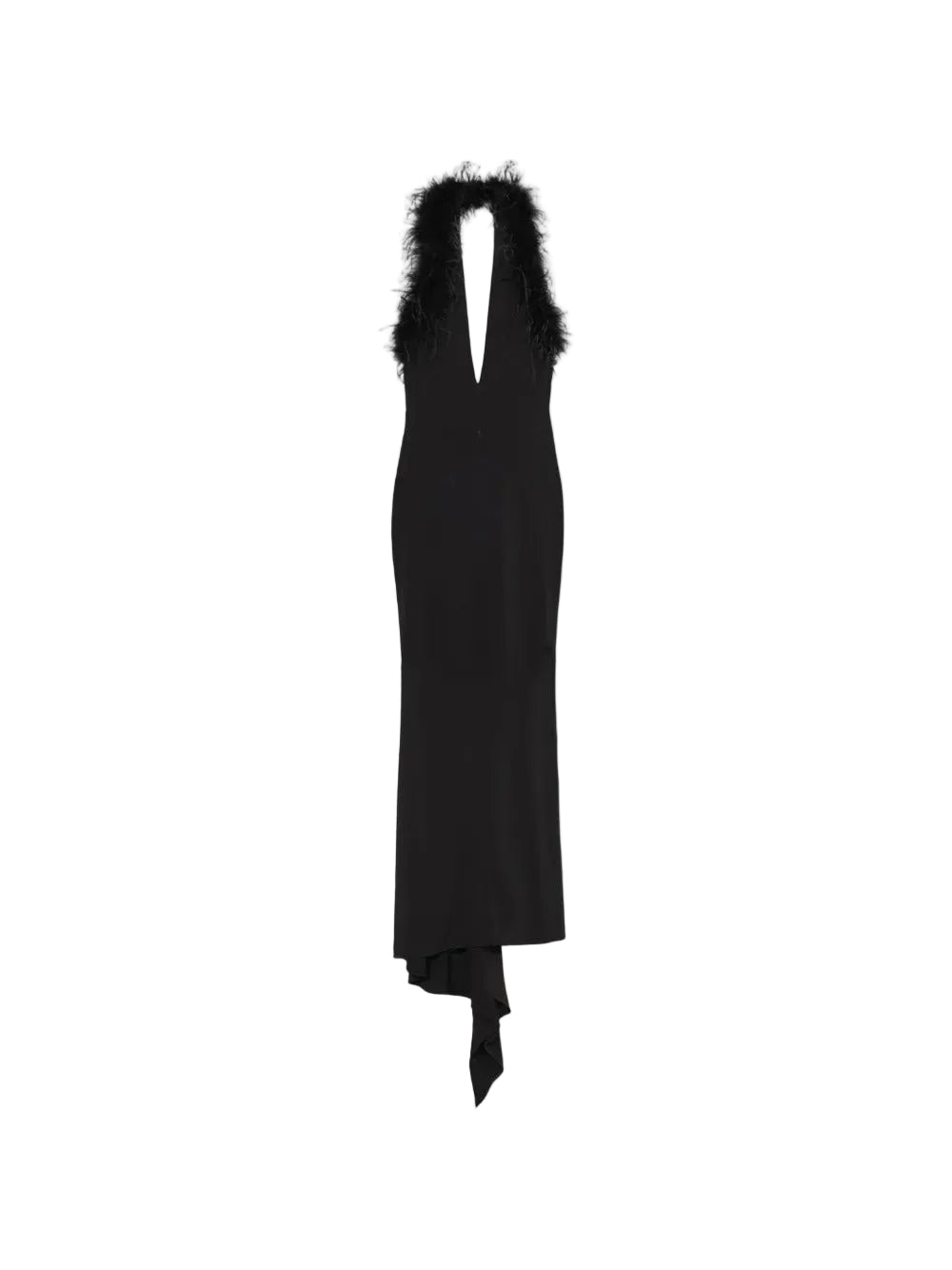 Marabou-trim plunge-neck maxi dress-BLUMARINE-Verso