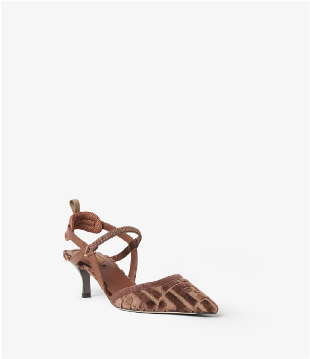 MEDIUM-HEELED SLINGBACKS IN BROWN FF FABRIC-FENDI-Verso
