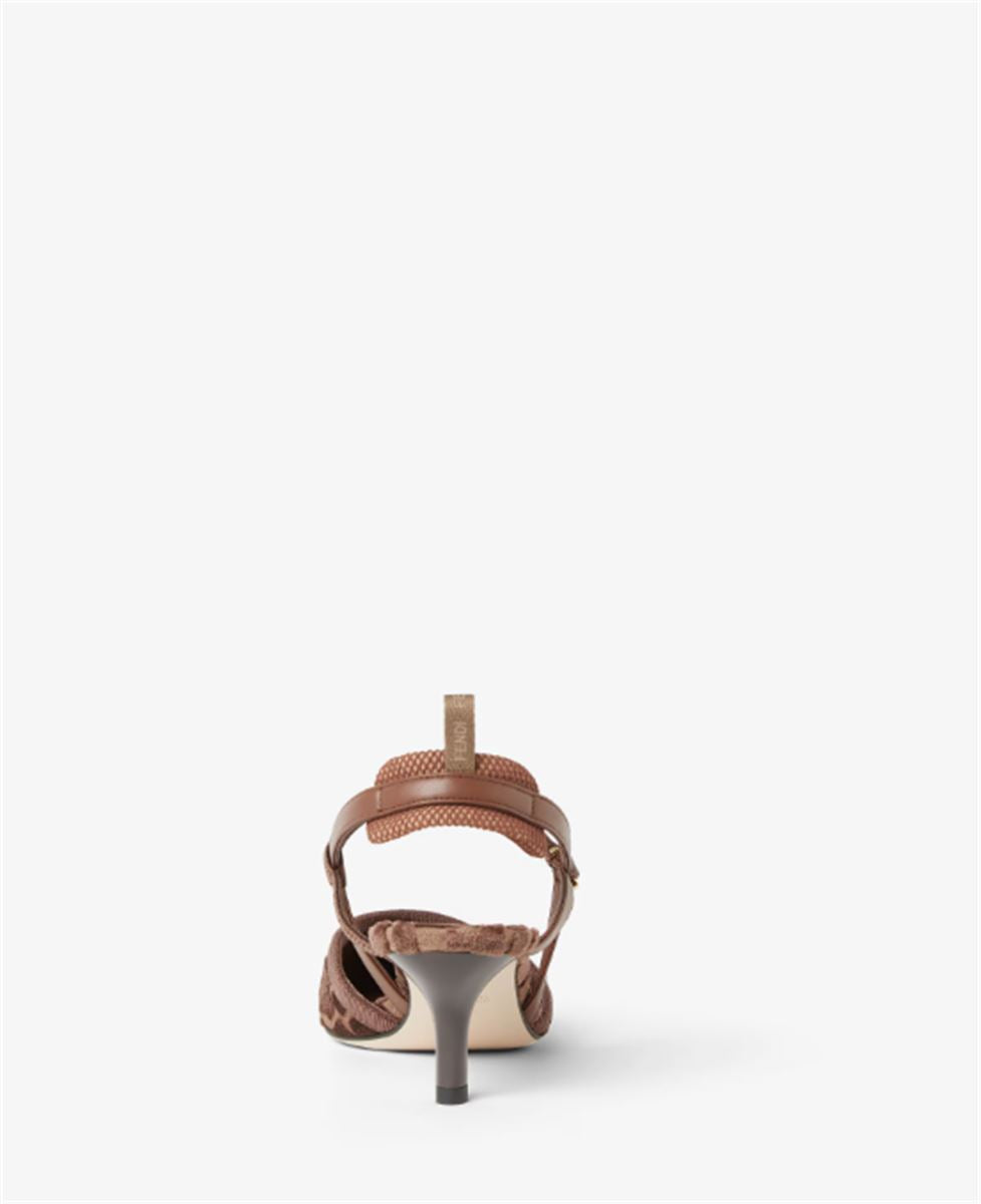 MEDIUM-HEELED SLINGBACKS IN BROWN FF FABRIC-FENDI-Verso