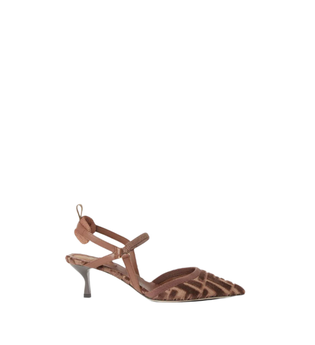 MEDIUM-HEELED SLINGBACKS IN BROWN FF FABRIC-FENDI-Verso