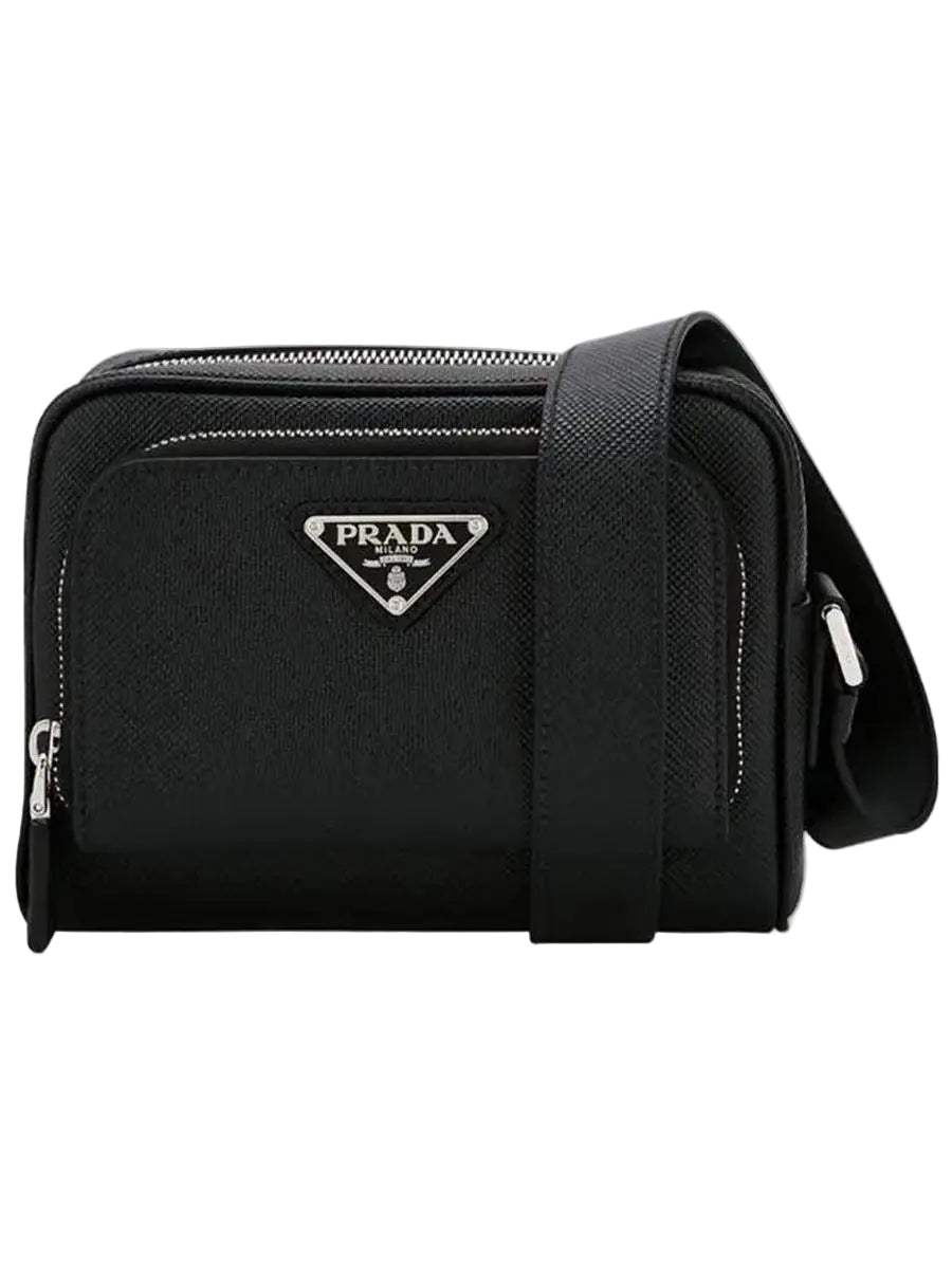 MEN'S SAFFIANO TRIANGLE LOGO BLACK CROSS BAG PRADA